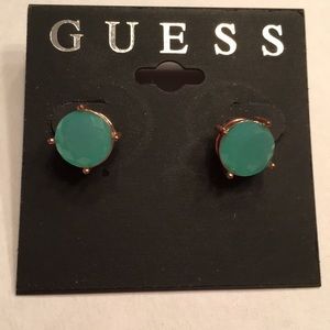NWT Guess gold tone turquoise blue round earrings